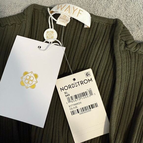 Wayf Alexi Long Sleeve Ribbed Midi Dress, Olive Green, XL - Picture 7 of 7